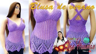 Blusa de Verano a crochet paso a paso por Tejidos Olga Huaman [upl. by Atinas]