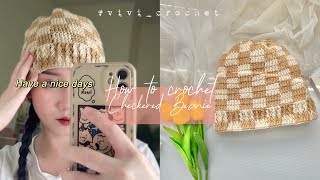 🖤 How To Crochet Checkered Beanie  Beanie Crochet Tutorial 🖤 [upl. by Eatnahs]