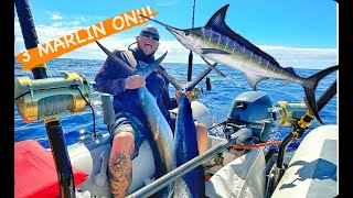 MARLIN FISHING ON INFLATABLE BOAT  Offshore trolling Hawaii Pelagic [upl. by Hesky]