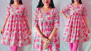 Simple casual wear kurti cutting stitching  Hakoba Alia cut kurti cutting stitching kannada [upl. by Attlee680]