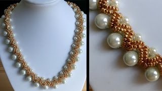 AnleitungTutorial Perlenkette mit DoppelstreifenVerzierung  DIY Perlen [upl. by Young]