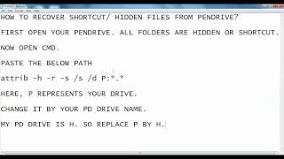 How to remove shortcut virus from pendrive  attrib h r s s d g\ [upl. by Levitus934]