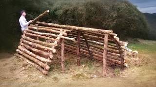 Man Lives in the Forest and Builds Shelter with Fireplace start to finish author PaddysBushcraft [upl. by Anauqaj784]