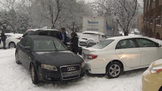 Snowy vehicle slip and slide in Vancouver [upl. by Stretch]