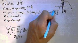 For a Quadratic Function find Vertex Axis of Symmetry Domain and Range Intercepts [upl. by Bohaty]