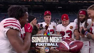 San Francisco 49ers celebrate defeating Seattle Seahawks with Thanksgiving feast  SNF  NFL on NBC [upl. by Trebloc]