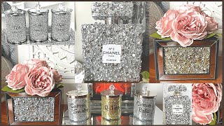 GLITZY GLAM  CHANEL INSPIRED  GLAM HOME DECOR DIY  CRUSHED DIAMONDS amp GLITTER GLAM DIYS [upl. by Melmon]