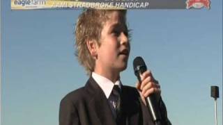 11yr old Straalen singing the Australian National Anthem at QLDs biggest race day [upl. by Nyrek]