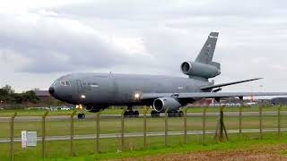 Travis AFB KC10 taxiing and departing from RAF Mildenhall with a cameo from some F15Es [upl. by Ettecul]