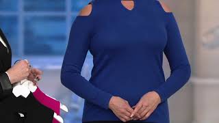 Susan Graver Rayon Nylon Cold Shoulder Mock Neck Sweater on QVC [upl. by Hamo]