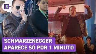 Tudum 2023 Arnold Schwarzenegger fica 1 minuto em evento da Netflix em SP e sai sem falar nada [upl. by Arlyne]