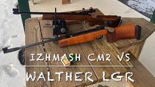 Head to head CHALLENGE Izhmash CM2 22lr target rifle vs Walther LGR 177 pellet target rifle 25yds [upl. by Ji905]