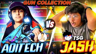 Tsg Jash Vs Adi Tech Rarest Gun Collection Versus😱  Who Has More Legendary Guns Garena Freefire [upl. by Limemann899]