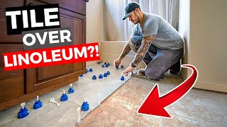 How To Tile OVER Linoleum Floors CORRECTLY 😲 [upl. by Kyriako]