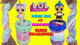 DIY LOL Surprise Unicorn VS Punk Boi Slime Challenge FISH BOWL SLIME amp GLITTER SLIME [upl. by Singhal559]