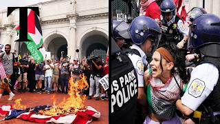 American flag set on fire in Capitol Hill protest [upl. by Yendroc949]