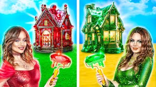 Emerald Girl vs Ruby Girl in Real Life ONE COLORED HOUSE CHALLENGE [upl. by Newbill460]