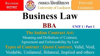 Business Law The Indian Contract Act Quasi Contract Agreement business law unit 1 BBA lu bba [upl. by Svetlana915]