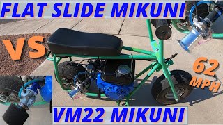 Flat slide Mikuni carburetor versus round slide VM22 Mikuni on a Tillotson 212 [upl. by Ahsirkal41]