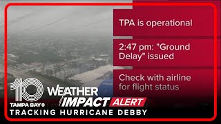 TPA flight status Delays cancellations build as Tropical Storm Debby approaches Florida [upl. by Edroi]