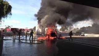 National City Amazing Video I805 SemiTruck Fire 01102017 [upl. by Triley]