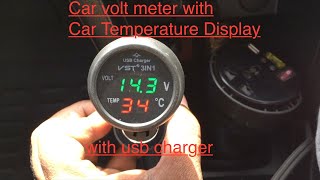 Car Digital Voltmeter Monitor Thermometer USB Charger Green LED Car volt meter  Car temperature [upl. by Yenaffit609]