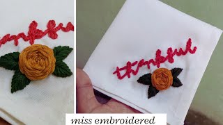 Easy Handkerchief Embroidery  DIY Thankful Kerchief Embroidery  How to embroider on Handkerchief [upl. by Gilberta]