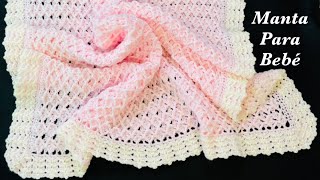 Manta para bebé a crochet paso a paso FÁCIL con punto nuevo de abanicos 3D cobija o pañoleta tejida [upl. by Ojoj]