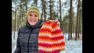 The Lively Hat easy crochet beanie for Red Heart Granny Square All In One yarn [upl. by Maryann993]