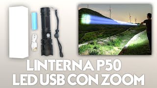 Linterna potente LED USB con Zoom para Acampar y Exteriores [upl. by Hoang]