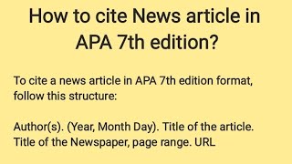 How to cite News article in APA 7th edition  Explain with Examples  Assignment Help  Homework [upl. by Jezrdna]