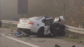 The horrifying aftermath of a crash that kills 6 after car drives wrong way on German motorway [upl. by Einal]