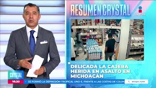 Cajera lesionada durante asalto a farmacia en Uruapan sigue delicada de salud  Crystal Mendivil [upl. by Eicyak271]