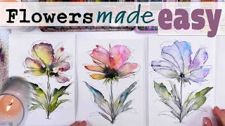 3 SUPER EASY Watercolour Flowers made from DOTS [upl. by Amalee]