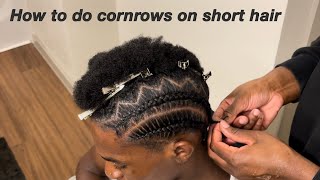 How to cornrow mens short hair Tips to getting clean parts [upl. by Ahsinot]