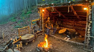 Building a Bushcraft Big Shelter for SURVIVAL in the Wild 3 Days Mushroom Cooking Camping Asmr [upl. by Anel]