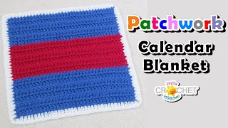 Crochet 3 Patch Stripe Pattern 12quot  Patchwork Square Calendar Blanket  February [upl. by Atolrac171]