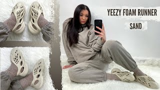 Yeezy Foam Runner Sand  Honest Review Unboxing amp On Feet [upl. by Aihtenak]