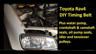 1996  2000 Toyota Rav4 DIY Replace Timing Belt Water Pump Front Seals Oil Seals Pulleys [upl. by Ahsaetal461]