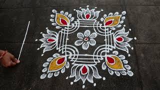 Navratri Special Lotus Rangoli  3x3 Dots Small Muggulu  Navratri Kolam Designs With Side Borders [upl. by Ybbob]