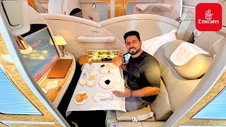 The Complete EMIRATES A380 FIRST CLASS Experience with LUXURY DINING [upl. by Burg]