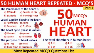 50 Human Heart Mcqs  Heart Mcqs  MCQs of heart  human heart  biologyclass12 heartmcq [upl. by Lulu]