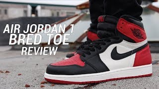 AIR JORDAN 1 BRED TOE REVIEW [upl. by Nole]