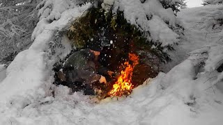 Caught in a Snowstorm  Winter Bushcraft Shelter In Heavy Snow [upl. by Yemerej209]