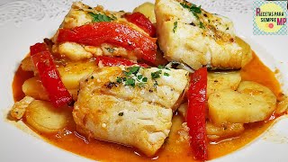 Bacalao guisado con Patatas y Pimientos Fácil y Delicioso [upl. by Nylcoj]