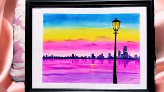 Cityscape Sunset  Easy Cityscape Painting  Beautiful Sunset Painting Tutorial  Imagination Ink [upl. by Desi395]