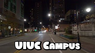 Driving Around University of Illinois UrbanaChampaign Campus at Night in 4k Video [upl. by Bascio]