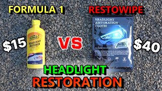 RestoWipe vs Formula 1 Headlight restorer headlight restoration [upl. by Ellenohs]