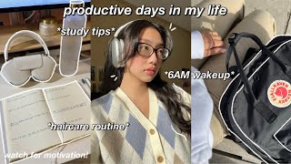 STUDY VLOG  6AM productive morning routine exam study tips hair care routine amp lots of studying [upl. by Stolzer]