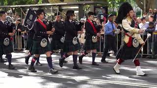 PLC SYDNEY PIPES AND DRUMS BAND  ANZAC DAY  SYDNEY 2024 [upl. by Yelknirb]